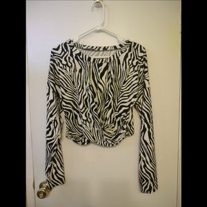 JJ's Fairyland Zebra Black And White Y2K Knotted Crop Top